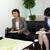 組合担当者から情報収集する田中真佐子参事官(左)と長尾典子石油係長(右)（写真は広島石商で）