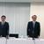 製油所再編などを発表する岩瀬取締役副社長執行役員㊧と中原取締役常務執行役員
