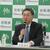 記者会見する加藤新会長